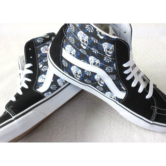 Vans Men's Sk8-Hi Flash Skulls Black Blue White Canvas Suede shoes Sizes NIB - Picture 4 of 5